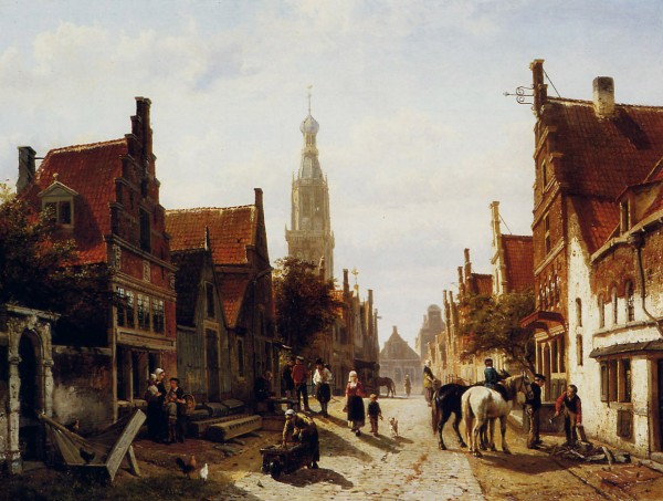 Market Oudewater Sun by Cornelis Springer